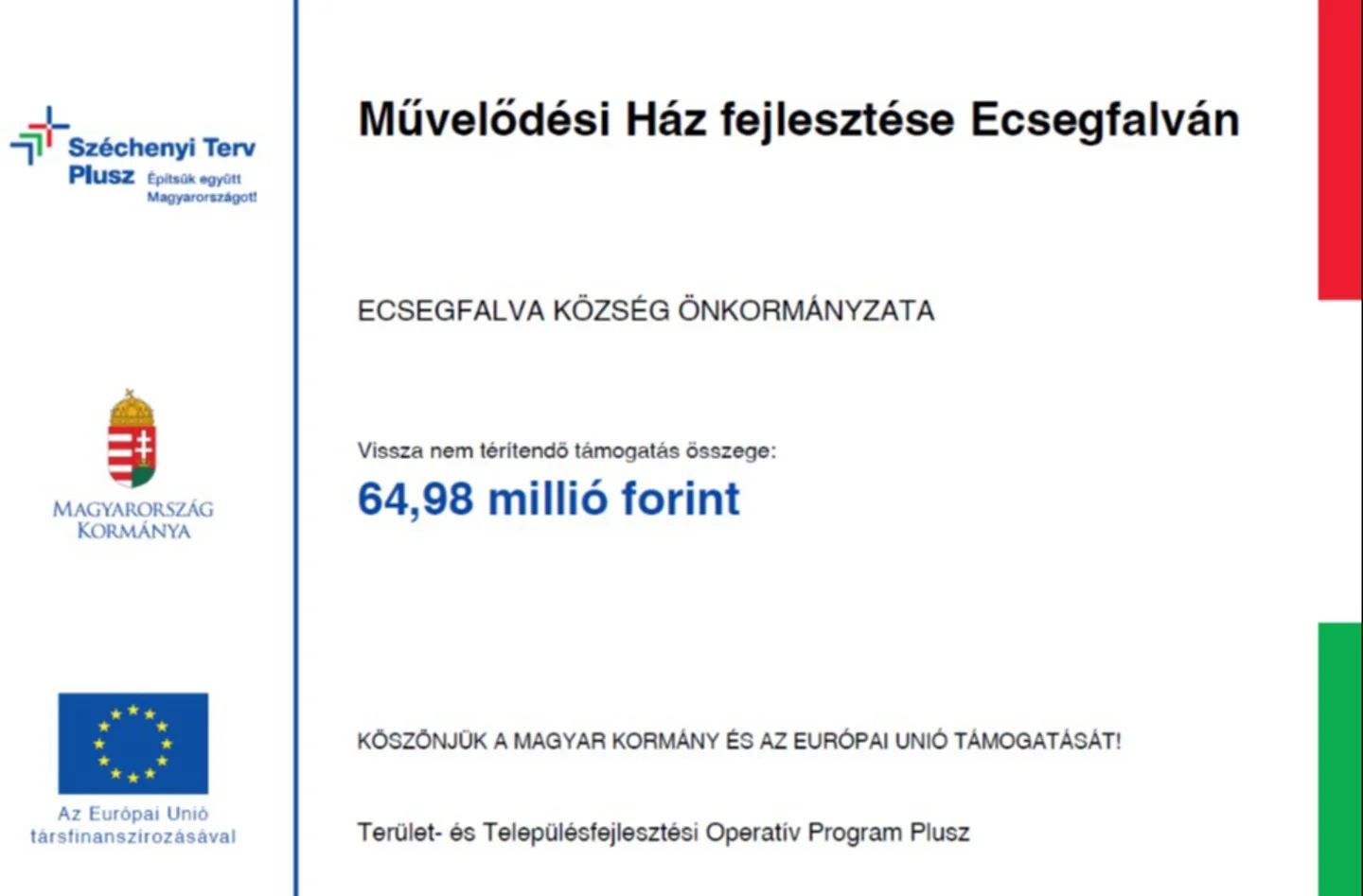 Az Általános Iskola energetikai fejlesztése Ecsegfalván