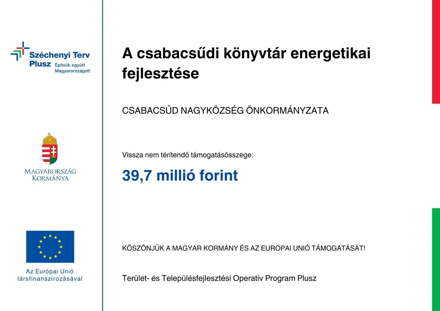 A csabacsűdi könyvtár energetikai korszerűsítése
