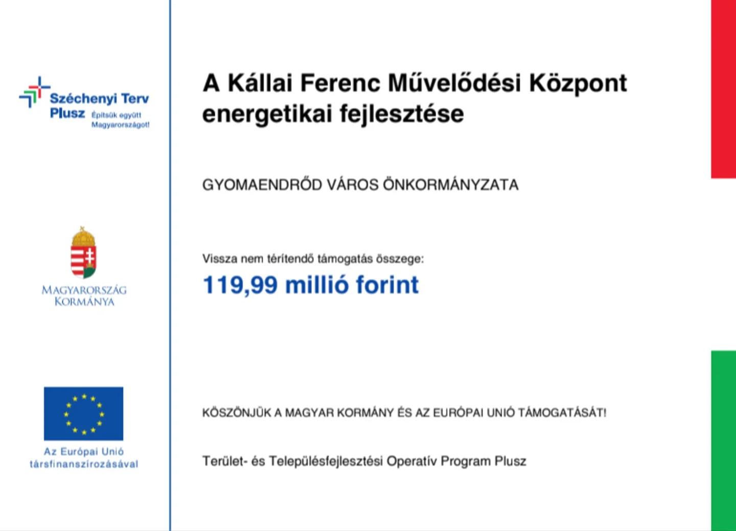 A Kállai Ferenc Művelődési Központ energetikai fejlesztése