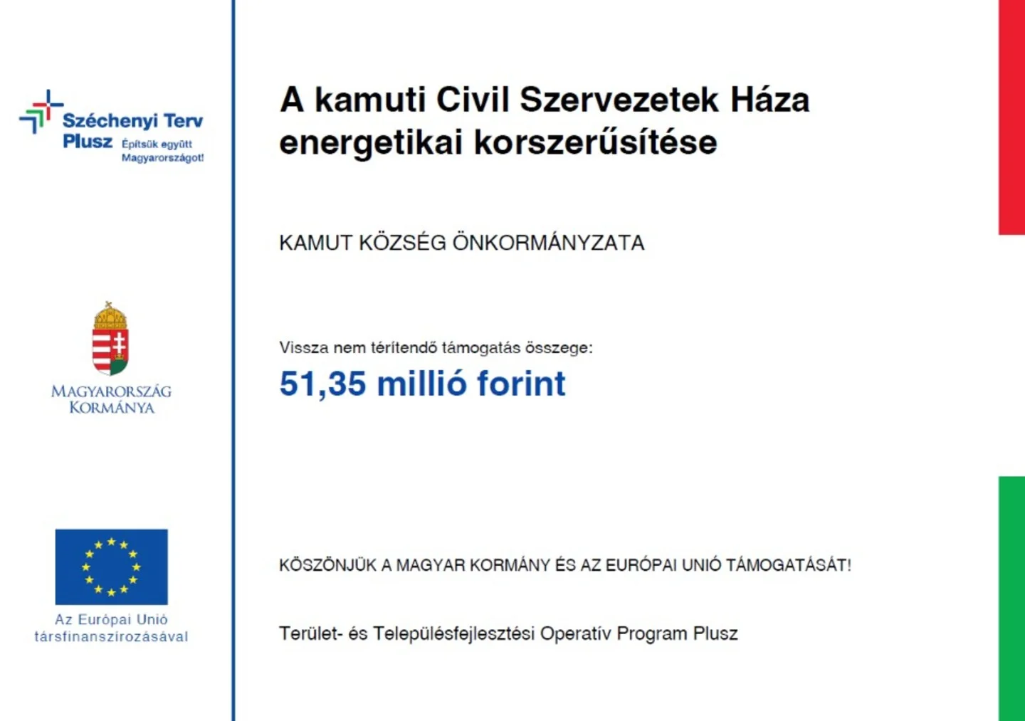 A kamuti Civil Szervezetek Háza energetikai korszerűsítése