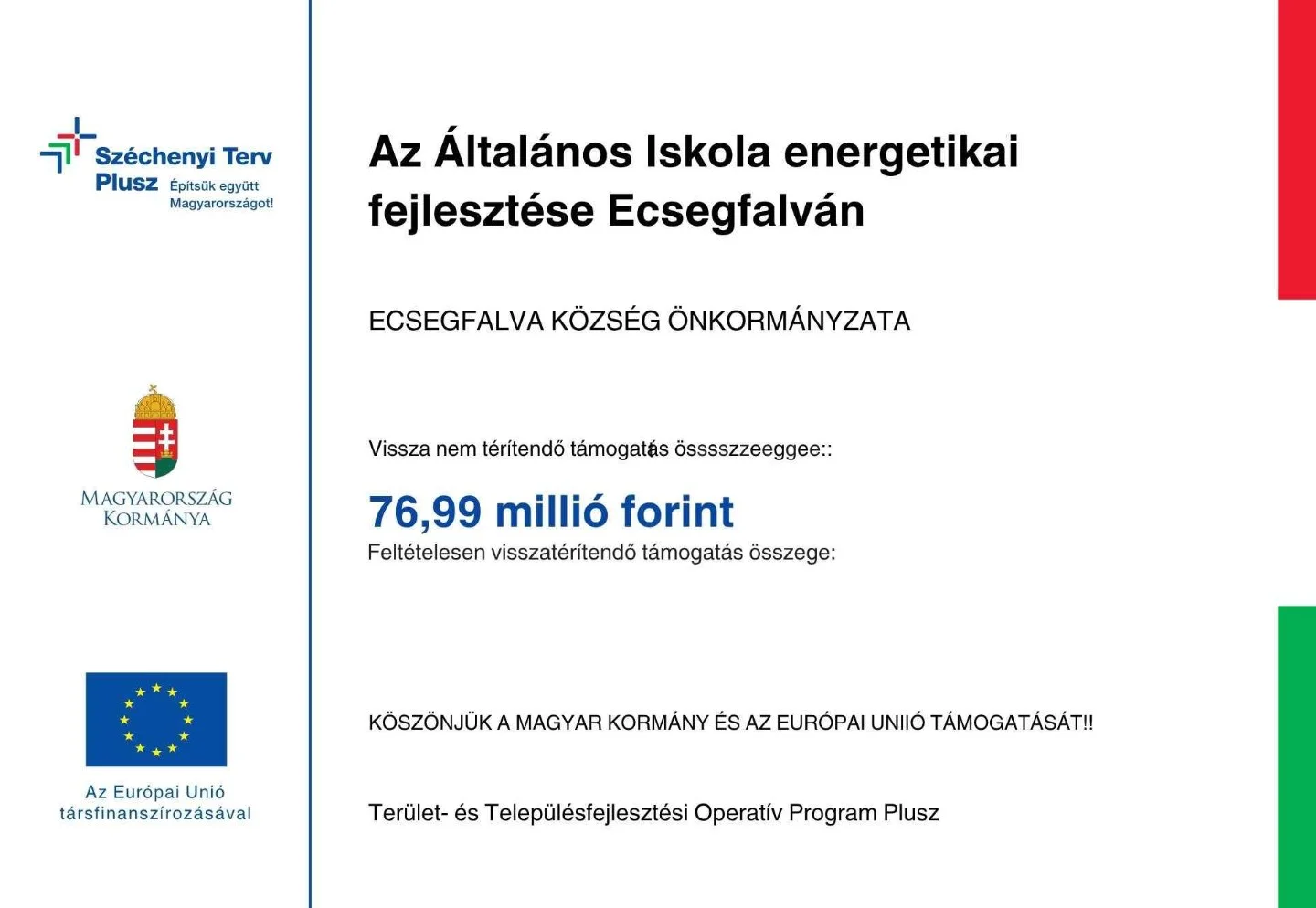 Az Általános Iskola energetikai fejlesztése Ecsegfalván