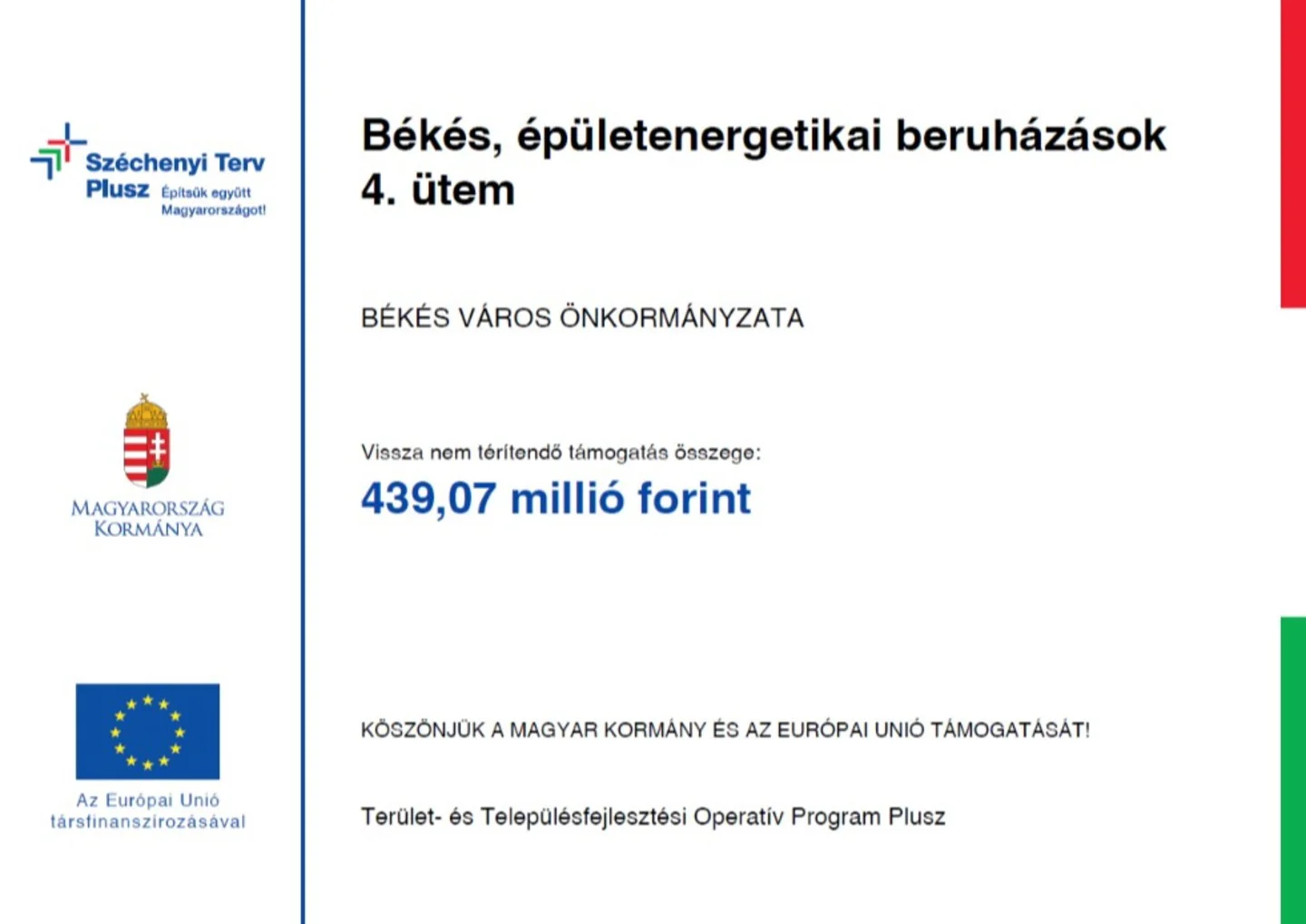 Békés, épületenergetikai beruházások 4. ütem