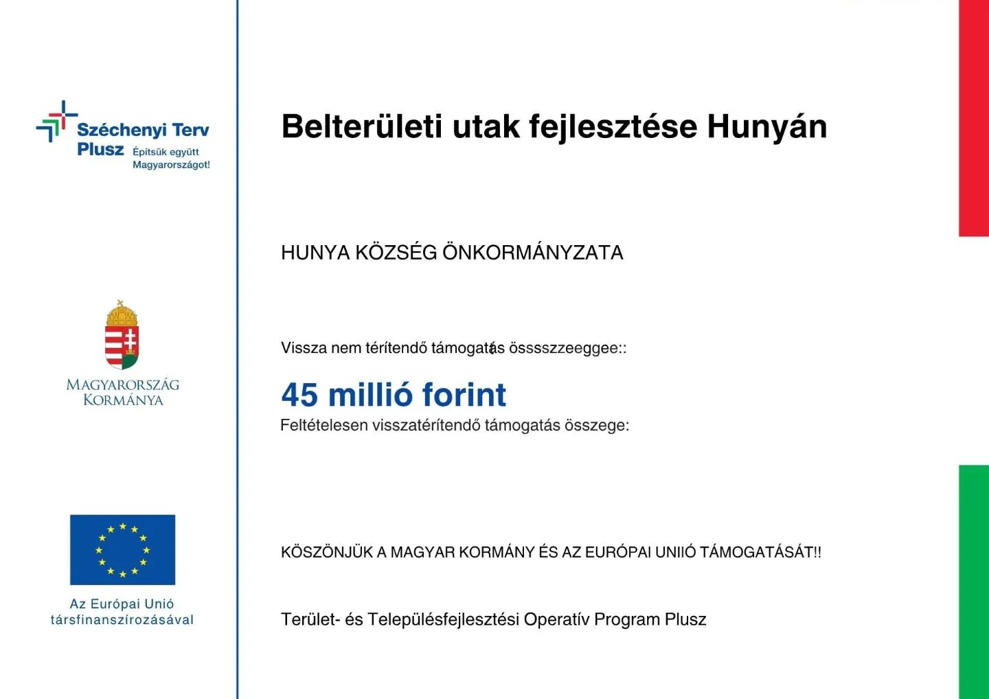 Belterületi utak fejlesztése Hunyán