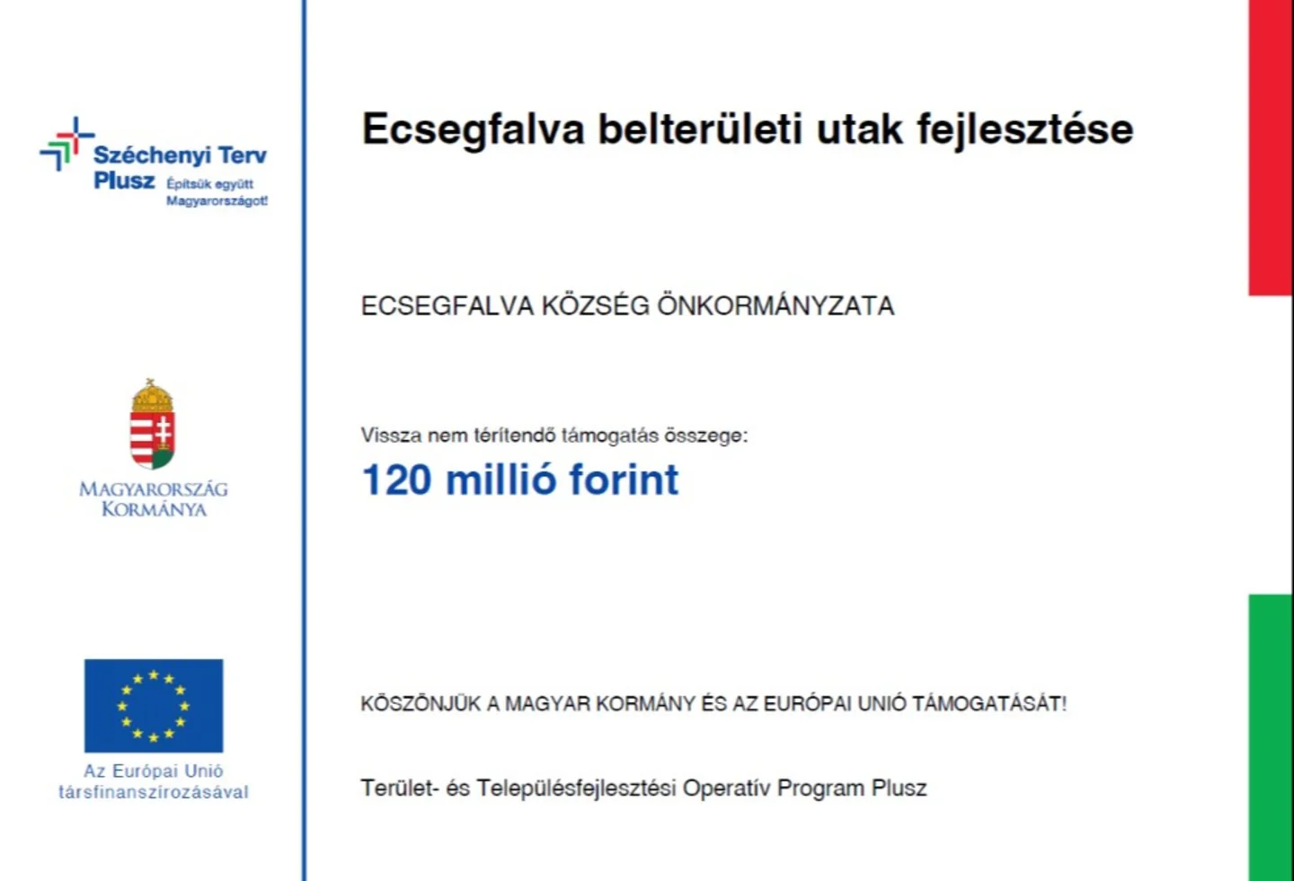 Ecsegfalva belterületi utak fejlesztése