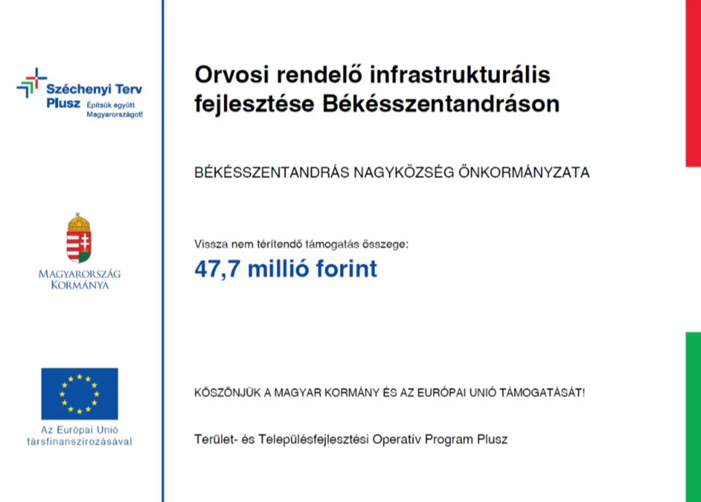 Orvosi rendelő infrastrukturális fejlesztése Békésszentandráson